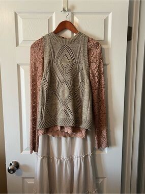 Bella Luxx Open-Knit Sweater with Blush Lining